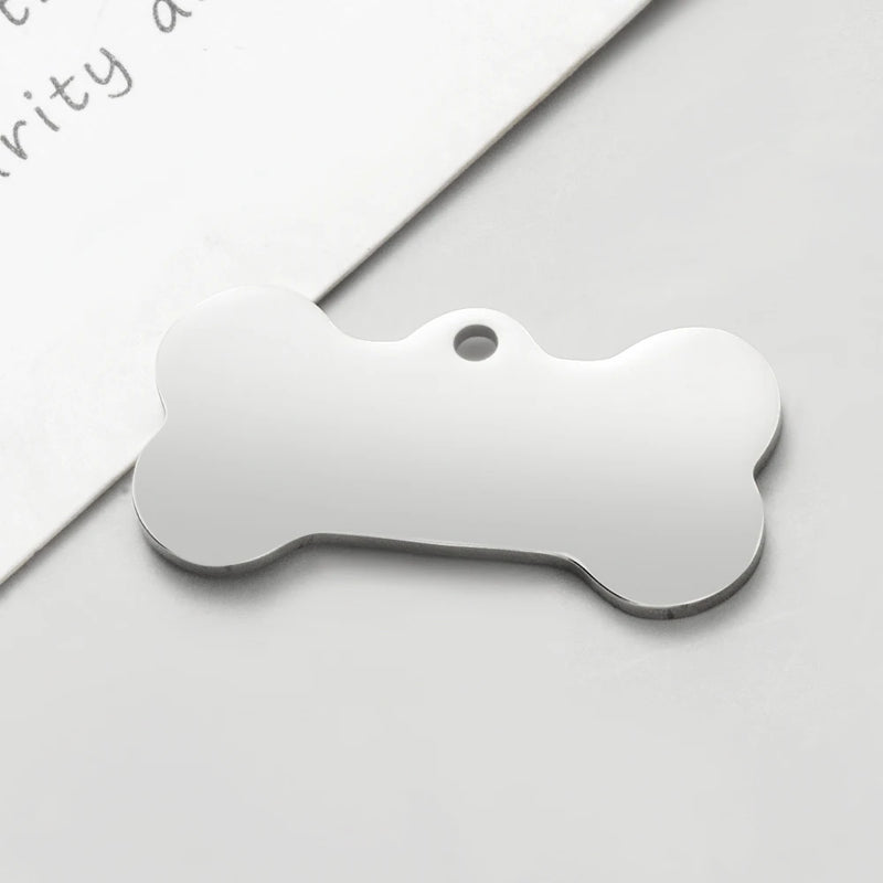 20PCS Pet ID Tag Dog Bone Charms Stainless Steel DIY Name Pendant