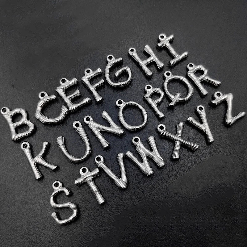 20PCS Vintage Stainless Steel Letter Charm Pendant DIY Jewelry Making