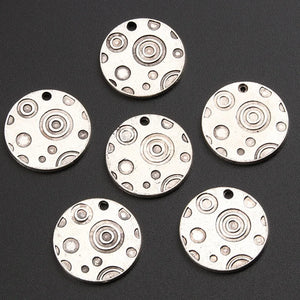 20PCS Silver Alloy Round Charms Pendant Jewelry Findings