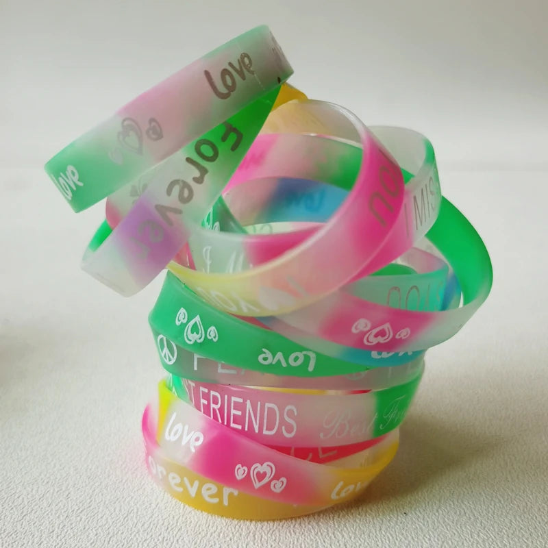 20PCS Sports Printed Luminous Silicone Bracelets for Kids