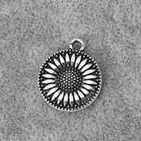 20PCS Tibetan Silver Flower Sunflowers Round Charms Pendants for Necklace Making
