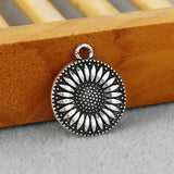 20PCS Tibetan Silver Flower Sunflowers Round Charms Pendants for Necklace Making