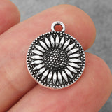 20PCS Tibetan Silver Flower Sunflowers Round Charms Pendants for Necklace Making