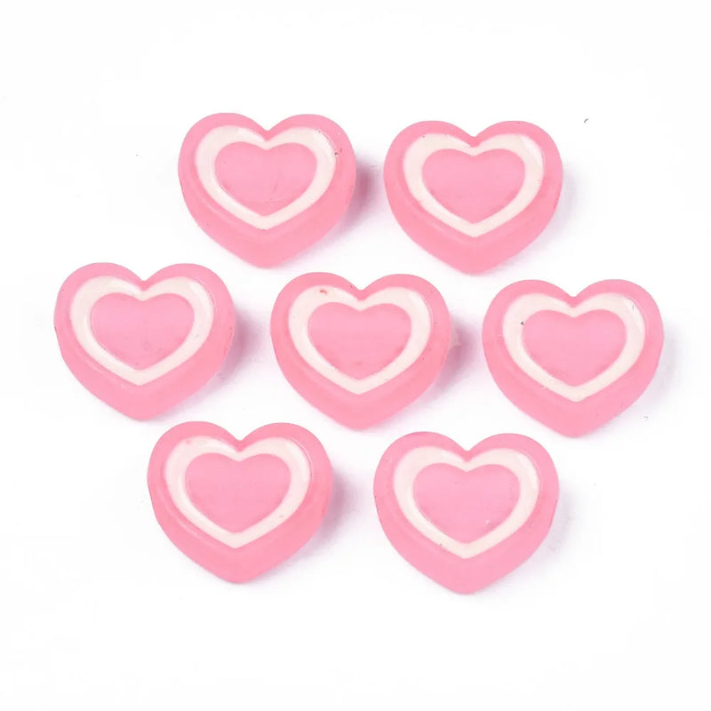 20PCS Transparent Acrylic Beads with Enamel Frosted Heart