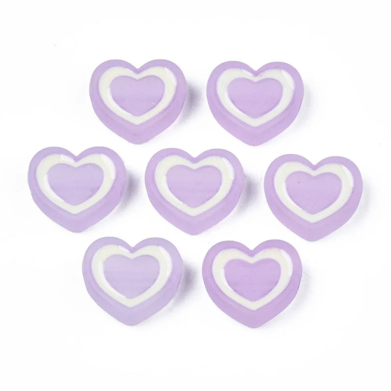 20PCS Transparent Acrylic Beads with Enamel Frosted Heart Lilac 19x22x7mm