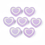20PCS Transparent Acrylic Beads with Enamel Frosted Heart Lilac 19x22x7mm