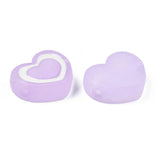 20PCS Transparent Acrylic Beads with Enamel Frosted Heart Lilac 19x22x7mm