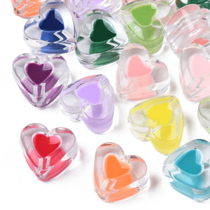 20PCS Acrylic Beads Enamel Heart Mixed 15.5x17x10mm Hole: 2mm