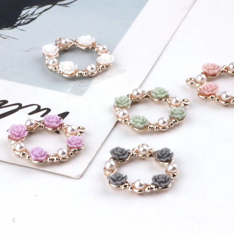 20 PCs/Lot Colorful Resin Flowers Round Alloy Charms DIY Accessory