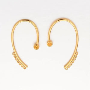 20 Pairs Brass Cuff Earring Rhinestone Settings 4mm Fit 56x36x4mm