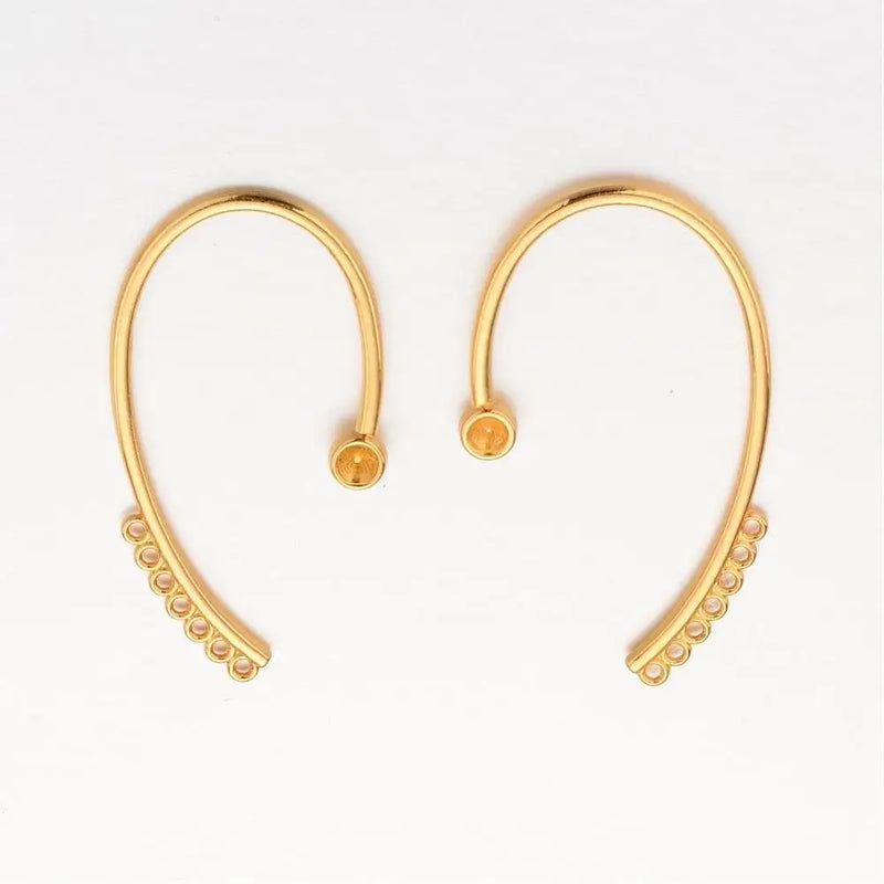 20 Pairs Brass Cuff Earring Rhinestone Settings 4mm Fit 56x36x4mm