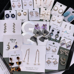 925 Silver Needle Drop Rhinestone Stud Earrings Mix Style
