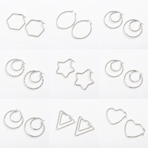 20 Pairs Stainless Steel Geometric Earrings, Silver Plated Jewelry for Women