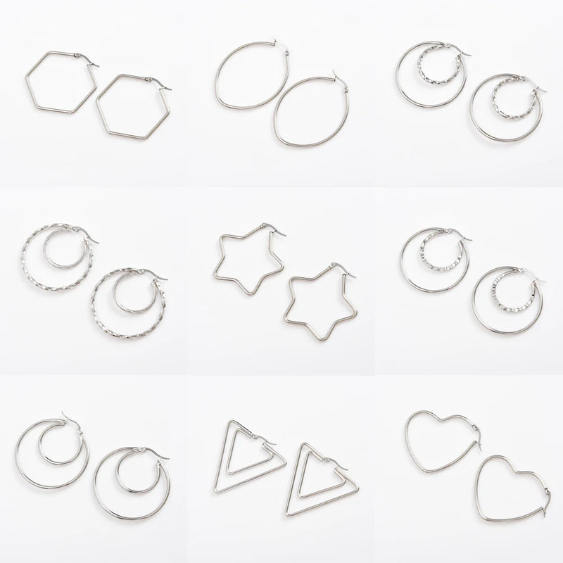 20 Pairs Stainless Steel Geometric Earrings, Silver Plated Jewelry for Women