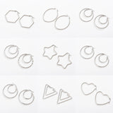 20 Pairs Stainless Steel Geometric Earrings, Silver Plated Jewelry for Women