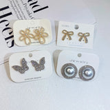 925 Silver Rhinestone Flower Heart Stud Earrings