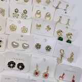 925 Silver Rhinestone Flower Heart Stud Earrings