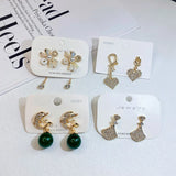 925 Silver Rhinestone Flower Heart Stud Earrings