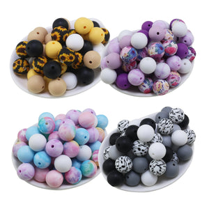 20Pc Sunflower Daisy Silicone Beads Teething Pearls Leopard Print