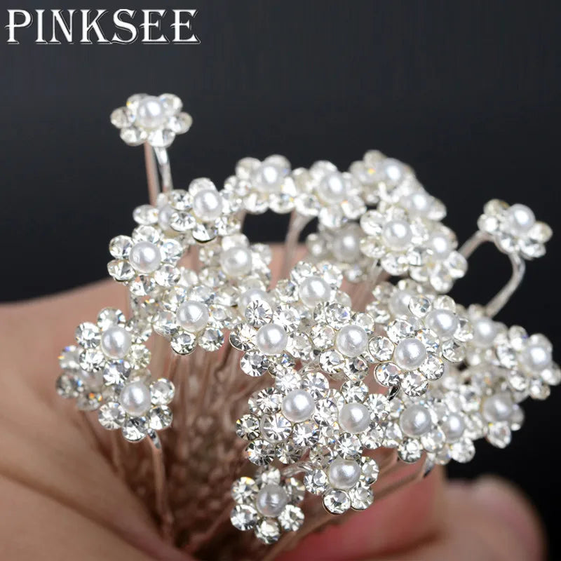 20Pc Wedding Hair Pins Accessories Simulated Pearl Flower Crystal Hair Clips