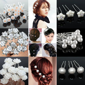 20Pc Wedding Hair Pins Accessories Simulated Pearl Flower Crystal Hair Clips