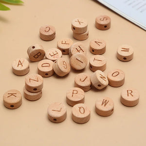 20Pcs 10/15mm Beech Wood Letter Beads Round Alphabet Spacer For Jewelry