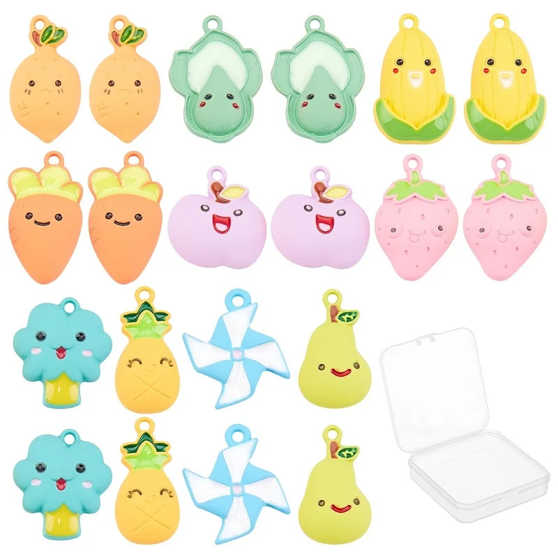 20Pcs Fruit Vegetable Enamel Pendant Charms Alloy Charms for Jewellery Making