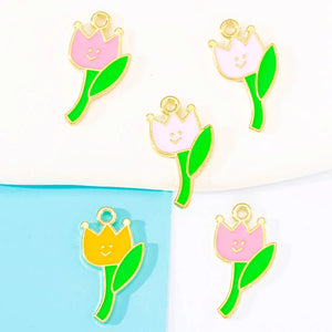 20Pcs Yellow Enamel Tulip Pendant Charm DIY Jewelry Making Accessories
