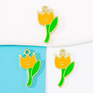 20Pcs Yellow Enamel Tulip Pendant Charm DIY Jewelry Making Accessories