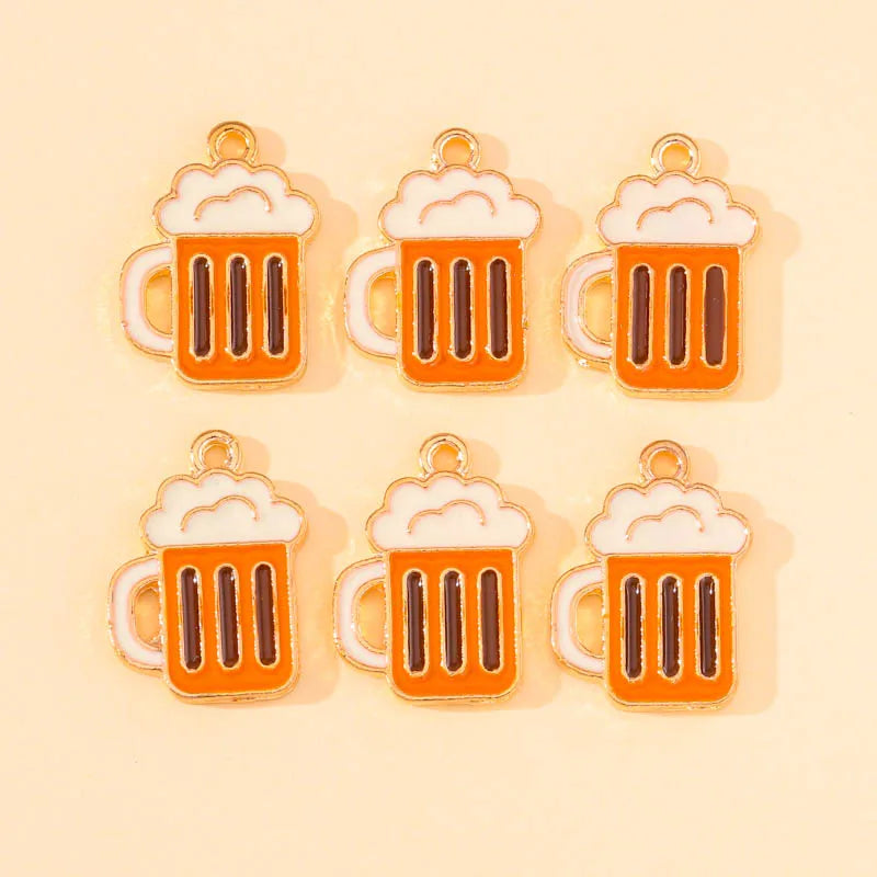 20Pcs Enamel Cup Beer Mug Charms Golden Alloy Pendant for Jewelry Making