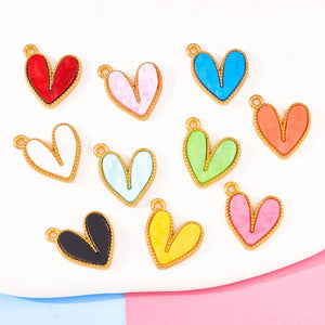 20Pcs 15*18mm Colorful Heart Enamel Pendant DIY Jewelry Making