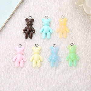 20Pcs Mini Violent Bear Charms Glitter Resin Craft Findings Keychain Pendant