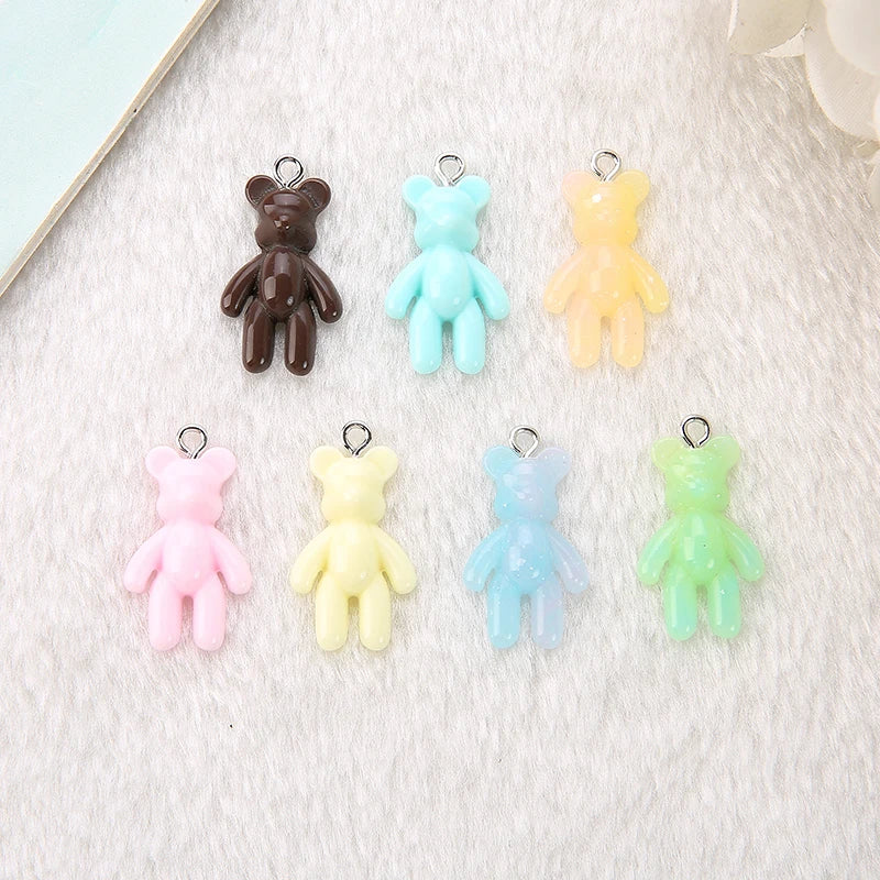 20Pcs Mini Violent Bear Charms Glitter Resin Craft Findings Keychain Pendant