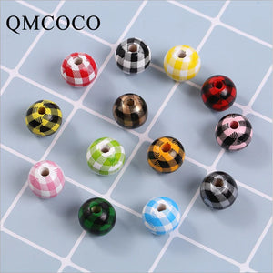 20Pcs Colorful Grid Round Wooden Beads DIY Kids Toys Jewelry Making
