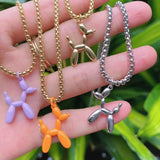 20Pcs Balloon Dog Puppy Necklace Enamel Pendant Unisex Gift Party