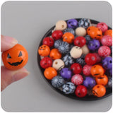 20Pcs 20mm Halloween Printed Wooden Beads for Baby Pacifier Chain Bracelet