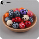 20Pcs 20mm Halloween Printed Wooden Beads for Baby Pacifier Chain Bracelet
