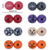 20Pcs 20mm Halloween Printed Wooden Beads for Baby Pacifier Chain Bracelet