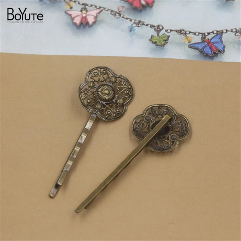 20Pcs 23MM Flower Hair Clip Vintage Bronze Women Barrette Accessories