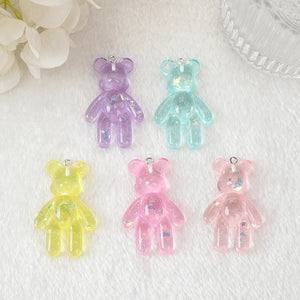 20Pcs Bear Charms Glitter Resin Craft Findings For DIY Making