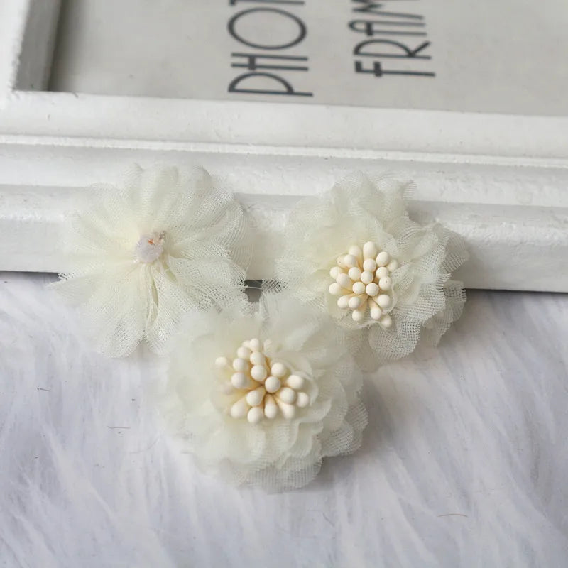 20Pcs Chiffon Daisy Flowers for DIY Hair Accessories Hats Headband Deco