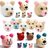 20Pcs 3D Bear Beads Ball Smiling Face Wood Beads Pacifier Clip
