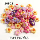 20Pcs 4.5cm Puff Flower DIY Hand-knitted Cotton Wool Hook Flower Craft Supplies