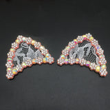 20Pcs Rhinestone Cat Ear Padded Applique for DIY Clothes Shoes Hat Headwear