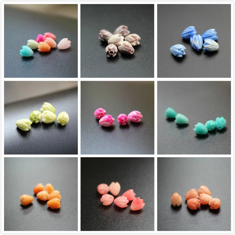 20Pcs Carved Jasmine Flower Coral Beads 7mm 8mm 10mm