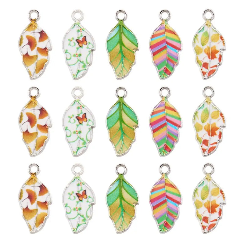20Pcs Enamel Leaf Charms For Bracelet Necklace Making