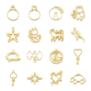 20Pcs Alloy Open Animal Cat Moon Star Hollow Charms DIY Resin Frame Blank Neckla