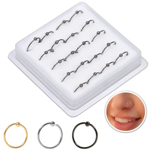 20Pcs Ball Closure Hoop Nose Rings 10MM Thin 22G Body Piercing Jewelry