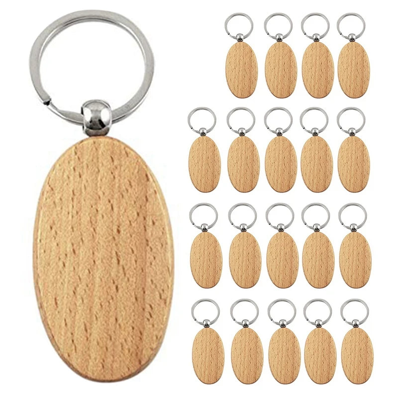 20Pcs DIY Blank Wooden Key Chain Yellow