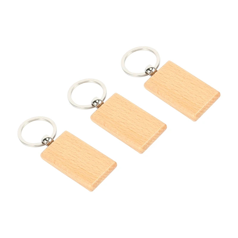 20Pcs Blank Wooden Key Chain Diy Wood Keychains Key Tags Yellow